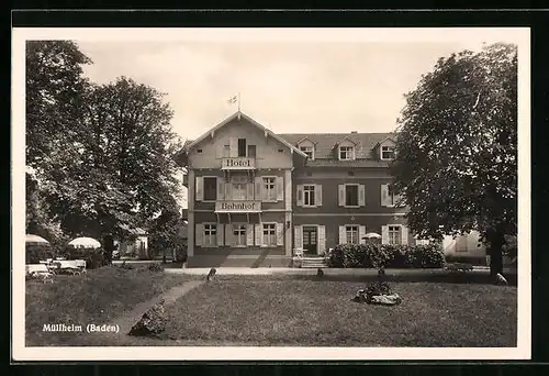 AK Müllheim /Baden, Hotel Bahnhof mit Garten