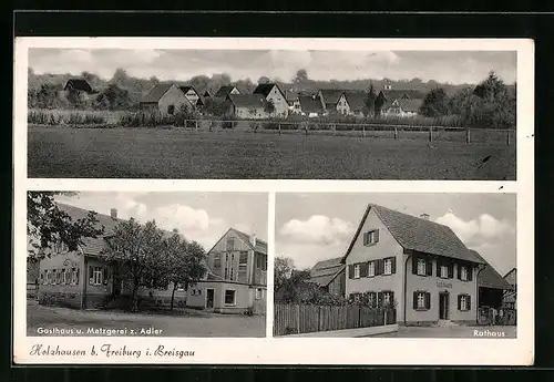 AK Holzhausen, Ortsansicht, Rathaus, Gasthaus u. Metzgerei z. Adler