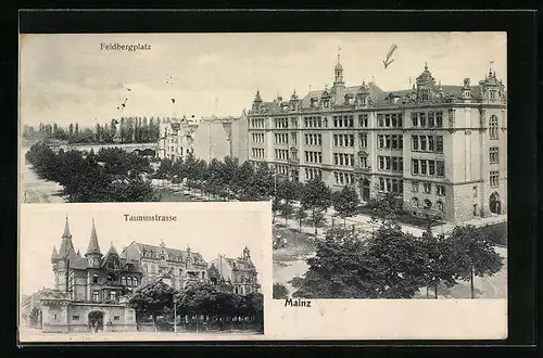 AK Mainz, Feldbergplatz von oben, Taunusstrasse