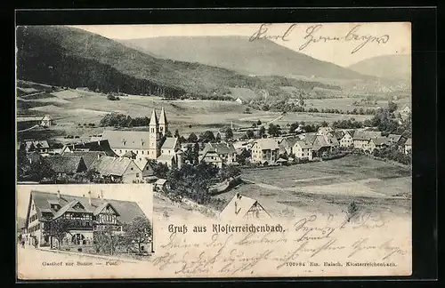 AK Klosterreichenbach, Gasthof zur Sonne u. Post, Teilansicht mit Kirche