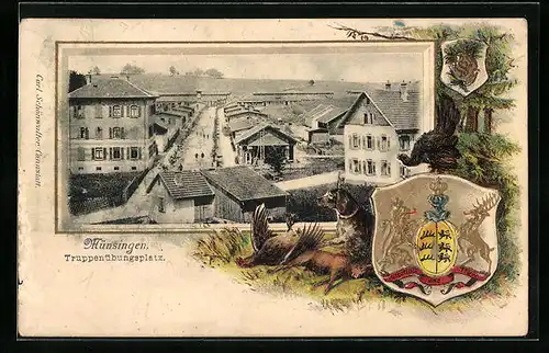 Passepartout-Lithographie Münsingen, Truppenübungsplatz, Wappen