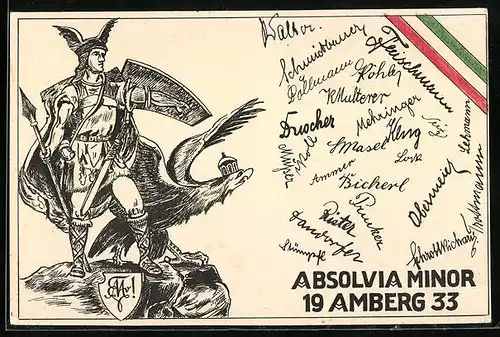 AK Amberg, Absolvia minor 1933, Germane mit Flügelhelm und Reichsadler