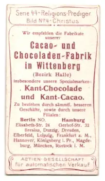 Sammelbild Wittenberg, Cacao- und Chocoladen-Fabrik, Kant-Chocolade und Kant-Cacao, Betender Christus