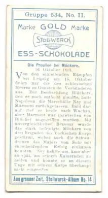 Sammelbild Stollwerck`s Ess-Schokolade Gold Marke, Die Preussen bei Möckern