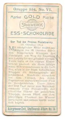 Sammelbild Stollwerck`s Ess-Schokolade, Gold Marke, Der Tod des Prinzen Poniatowsky