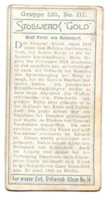 Sammelbild Stollwerck Gold, Graf Kleist von Nollendorf in Uniform