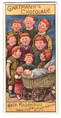Sammelbild Gartmann Schokolade, Hein Knödelkopp der Unglücksknabe, Vaterfreuden