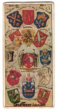 Sammelbild Gartmann Schokolade, Zunft-Wappen und Handwerker-Insignien