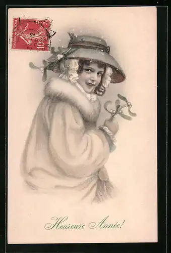 Künstler-AK M. Munk Nr. 338: hübsches Mädchen mit Hut im Mantel