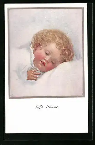 Künstler-AK M. Munk Nr. 923: Süsse Träume, niedliches Baby schlummert in seinem Bettchen