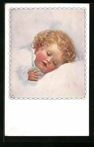 Künstler-AK M. Munk Nr. 923: Süsse Träume, niedliches Baby schlummert in seinem Bettchen