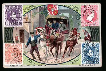 Sammelbild Rud. Herrmann Seifenfabriken, Serie 1-48, Bild 10, die Post in Spanien, Briefmarken