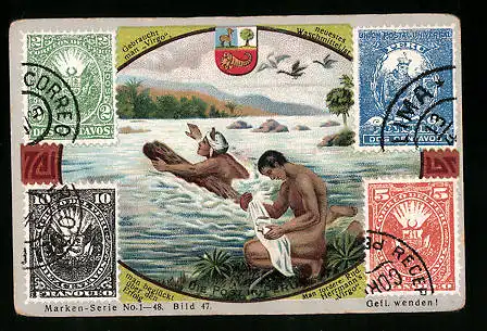 Sammelbild Rud. Herrmann Seifenfabriken, Serie 1-48, Bild 47, die Post in Peru, Briefmarken