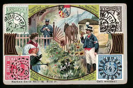Sammelbild Rud. Herrmann Seifenfabriken, Serie 1-48, Bild 31, die Post in Bayern, Briefmarken