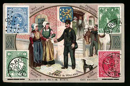 Sammelbild Rud. Herrmann Seifenfabriken, Serie 1-48, Bild 6, die Post in Holland, Briefmarken