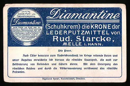 Sammelbild Rud. Starcke Diamantine Lederputzmittel, Serie 5468, Bild 2, die Post in Belgien, Briefmarken