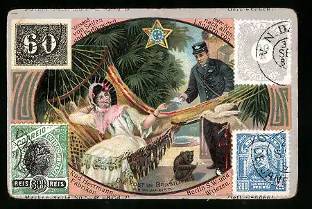 Sammelbild Rud. Herrmann Seifenfabriken, Serie 1-48, Bild 21, die Post in Rio de Janeiro, Briefmarken