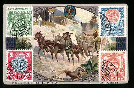 Sammelbild Rud. Herrmann Seifenfabriken, Serie 1-48, Bild 20, die Post in Mexiko, Briefmarken
