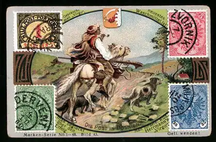 Sammelbild Rud. Herrmann Seifenfabriken, Serie 1-48, Bild 43, die Post in Bosnien, Briefmarken