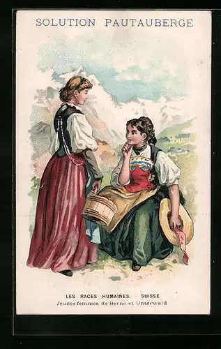 Sammelbild Solution Pautauberge, Rhumes anciens et récents, Toux, Bronchites, Suisse, Jeunes femmes de Berne