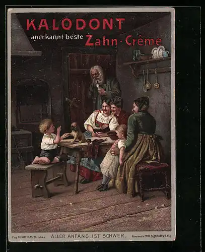 Sammelbild Kalodont Zahn-Crême, Familie mit Hund in der Stube