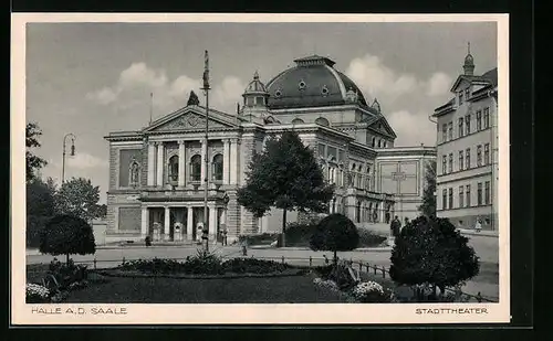 AK Halle a. S., Blick zum Stadttheater