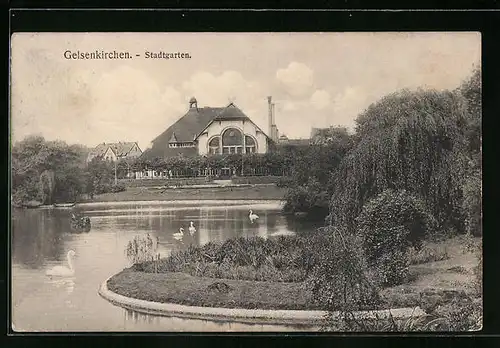 AK Gelsenkirchen, Schwanenteich im Stadtgarten