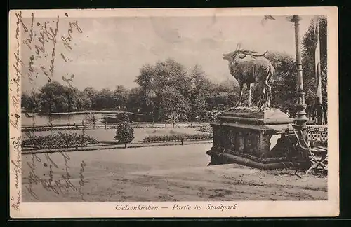 AK Gelsenkirchen, Stadtpark mit Elchstatue