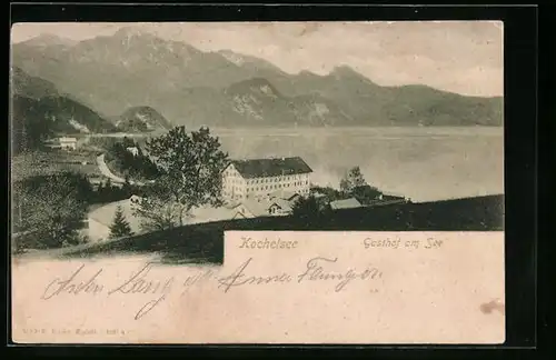 AK Kochel am See, Gasthof am See mit Blick auf den Kochelsee