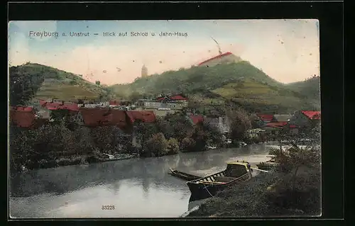 AK Freyburg a. U., Blick auf Schloss und Jahn-Haus