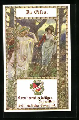 Künstler-AK Franz Kuderna: Die Elfen, Kommt herbei ihr lustigen Schwestern! Seht! ein frohes Erdenkind.