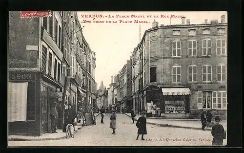 AK Verdun, la Place Mazel et la Rue Mazel, vue prise de la Place Mazel