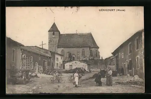 AK Génicourt, Strasse mit Kirche und Anwohnern