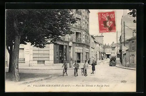 AK Villiers-sur-Marne, Place des Tilleuls et Rue de Paris