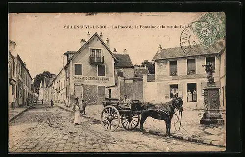 AK Villeneuve-le-Roi, la Place de la Fontaine et la rue du Bel Air