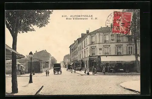 AK Alfortville, Rue Villeneuve et Hotel de la Paix