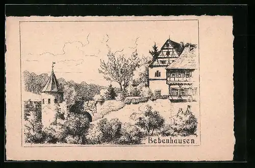 AK Bebenhausen, Teilansicht mit Burgturm