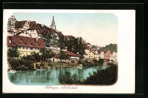AK Tübingen a. N., Teilansicht mit Neckarbad