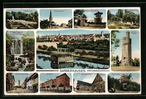 AK Sangerhausen, Amtsgericht und Rathaus, Moltkewarte, Rosarium