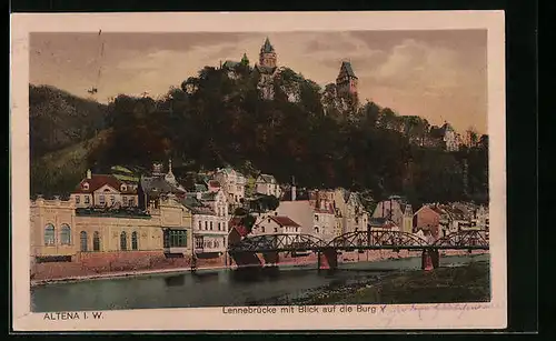 AK Altena i. W., Lennebrücke mit Blick auf die Burg