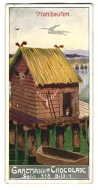 Sammelbild Gartmann Schokolade, Häusertypen, Pfahlbauten