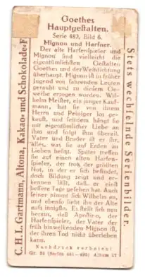 Sammelbild Gartmann Schokolade, Goethes Hauptgestalten, Mignon und Harfner