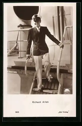 AK Schauspieler Richard Arlen auf einem Schiff