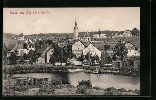 AK Deutsch Einsiedel, Ortsansicht mit Kirche
