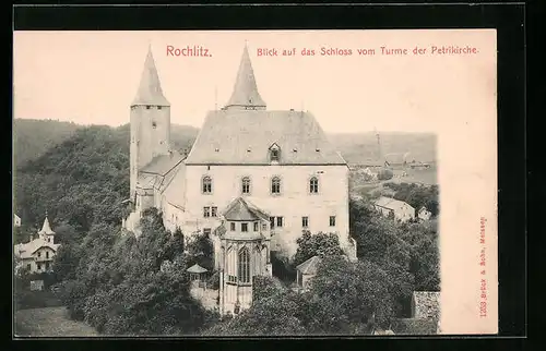AK Rochlitz, Blick auf das Schloss vom Turm der Petrikirche