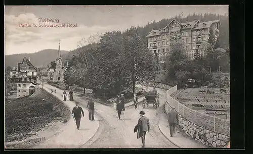 AK Triberg, Ortspartie beim Schwarzwald-Hotel