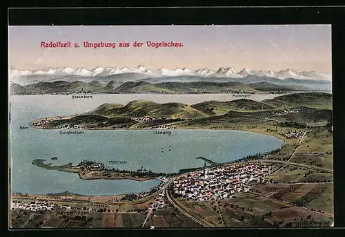 AK Radolfzell, Ortsansicht und Bodensee aus der Vogelschau