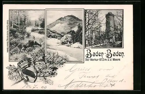 AK Baden-Baden, Partie am Merkur mit Aussichtsturm