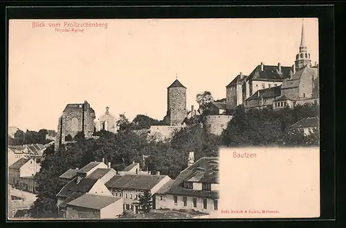 AK Bautzen, Blick vom Proitzschenberg, Nicolai-Ruine