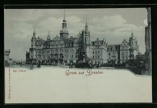 Mondschein-AK Dresden, das Monument vor dem kgl. Schloss